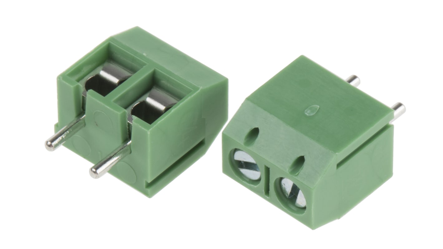 RS PRO PCB Terminal Block, 2-Contact, 5mm Pitch, Through Hole Mount, 1-Row, Screw Termination
