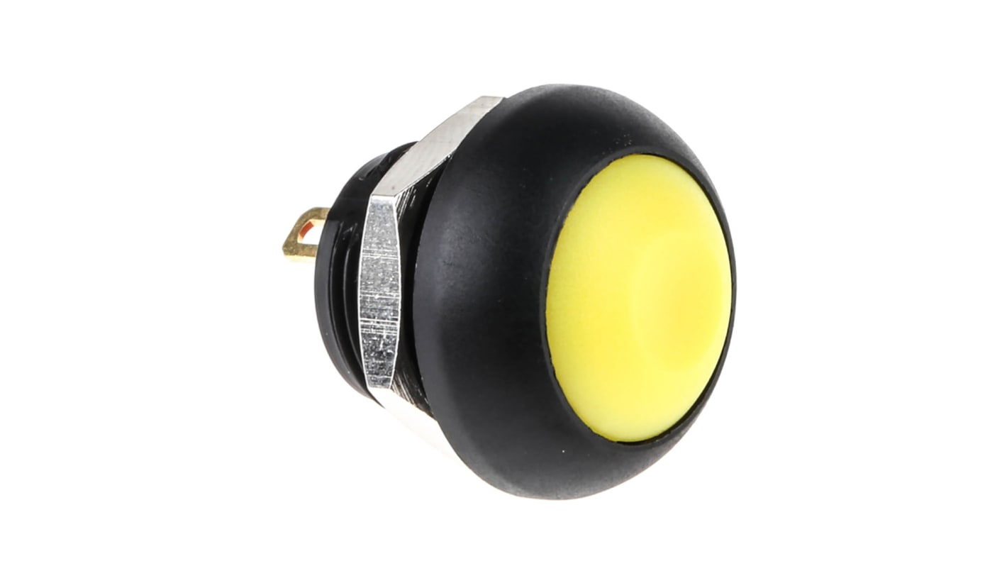 Interruptor de Botón Pulsador RS PRO, color de botón Amarillo, SPST, acción momentánea, 100 (50 V dc) mA, 125 (125 V