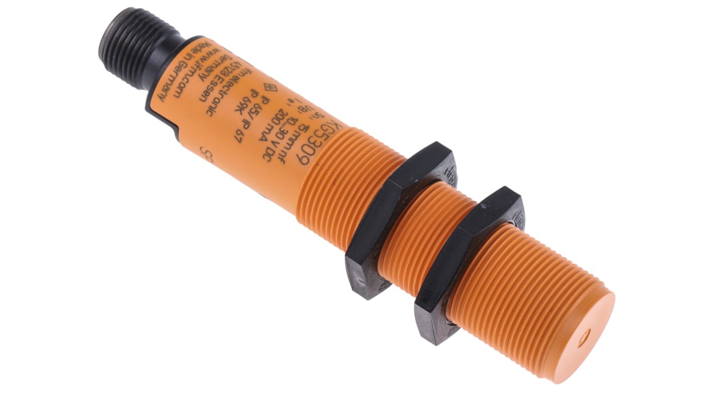 ifm electronic Capacitive Barrel Proximity Sensor, M18, 30 mm Detection, PNP NO, 10 → 30 V dc