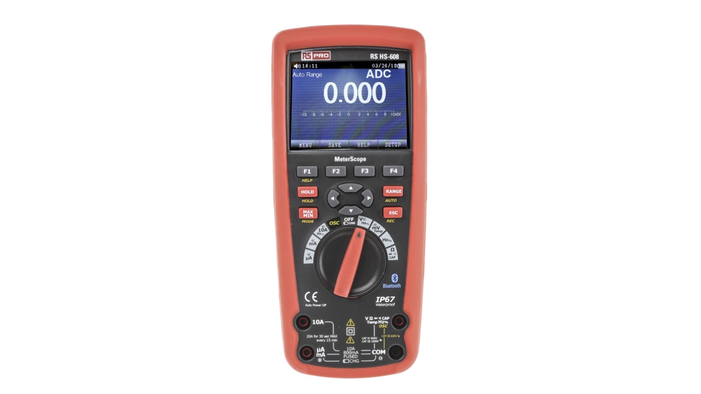 RS PRO HS608 MeterScope Handheld Digital Multimeter, True RMS, 10A ac Max, 10A dc Max, 1000V ac Max - UKAS Calibrated