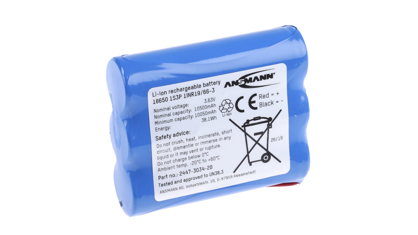 Ansmann 3.635V Lithium-Ion Rechargeable Battery Pack, 10.5Ah - Pack of 1