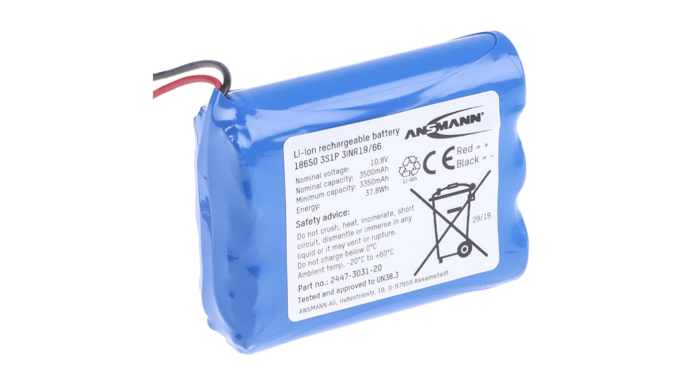 Ansmann 10.905V Lithium-Ion Rechargeable Battery Pack, 3.5Ah - Pack of 1