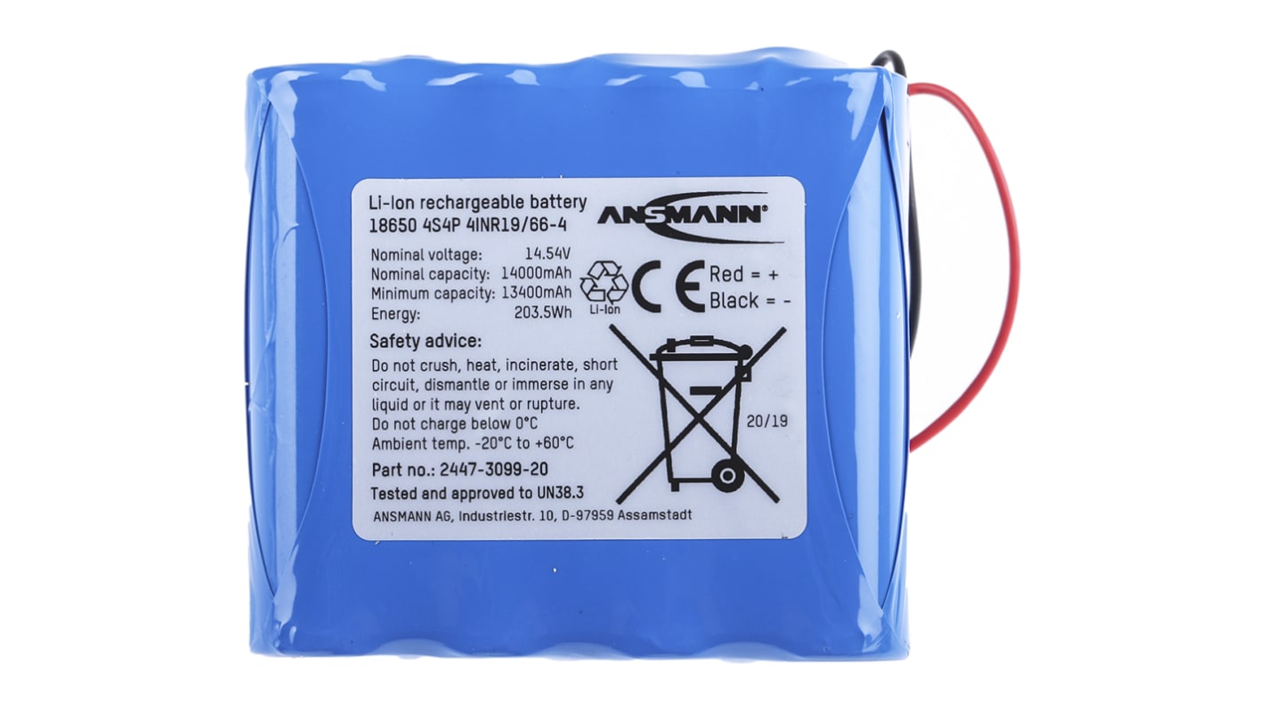 Pacco batterie ricaricabile Ansmann, 16 celle, 14.54V, 14Ah, Ioni di litio