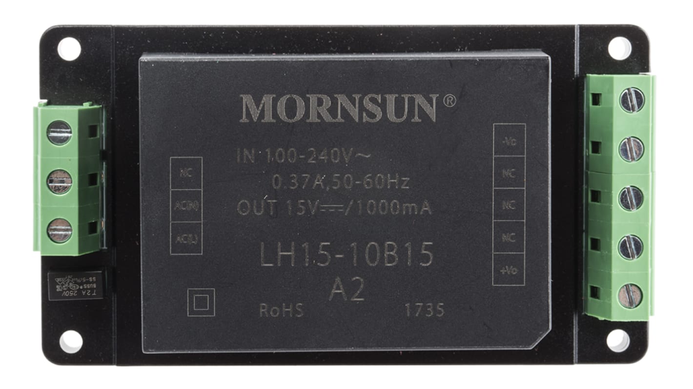 RS PRO AC-DC Converter, 15V dc, 1A, 15W, 1 Output, 264 V ac, 370 V dc Input Voltage