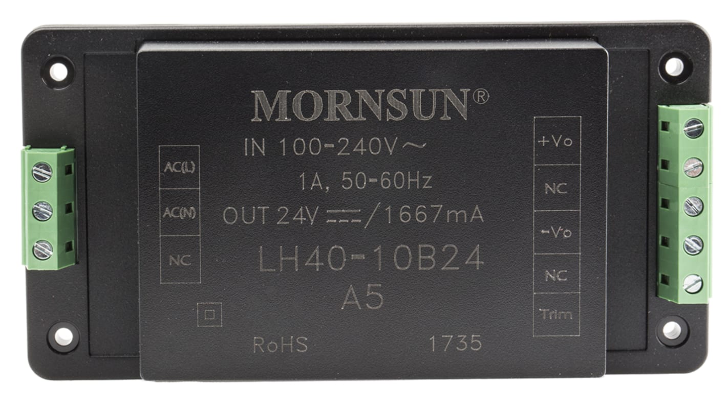 RS PRO AC-DC Converter, 24V dc, 1.667A, 40W, 1 Output, 264 V ac, 370 V dc Input Voltage