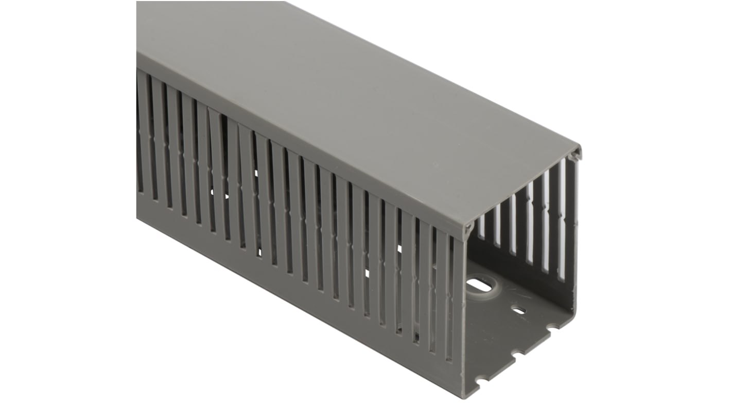 HellermannTyton HTWD-PN Grey Slotted Panel Trunking - Open Slot, W80 mm x D100mm, L2m, PVC