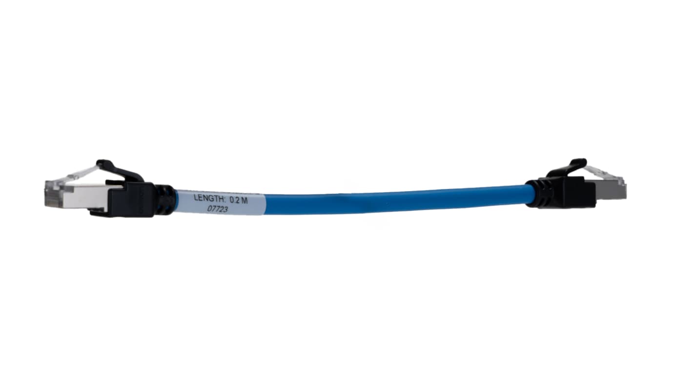 OmronXS6W, 200mm Cat6a, Blue RJ45 to Male RJ45 Male, S/FTPShielded, Terminated LSZH Sheath
