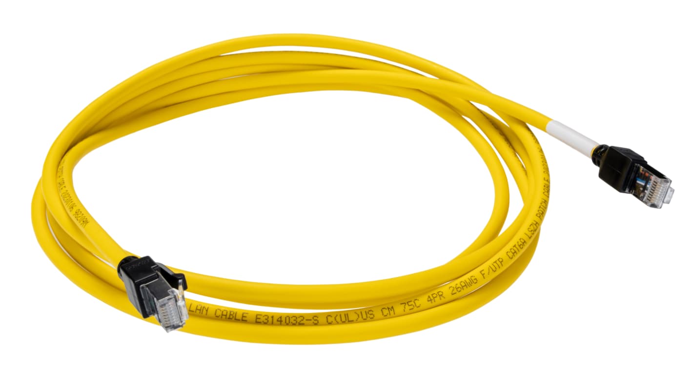 OmronXS6W, 3m Cat6a, Yellow RJ45 to Male RJ45 Male, S/FTPShielded, Terminated LSZH Sheath