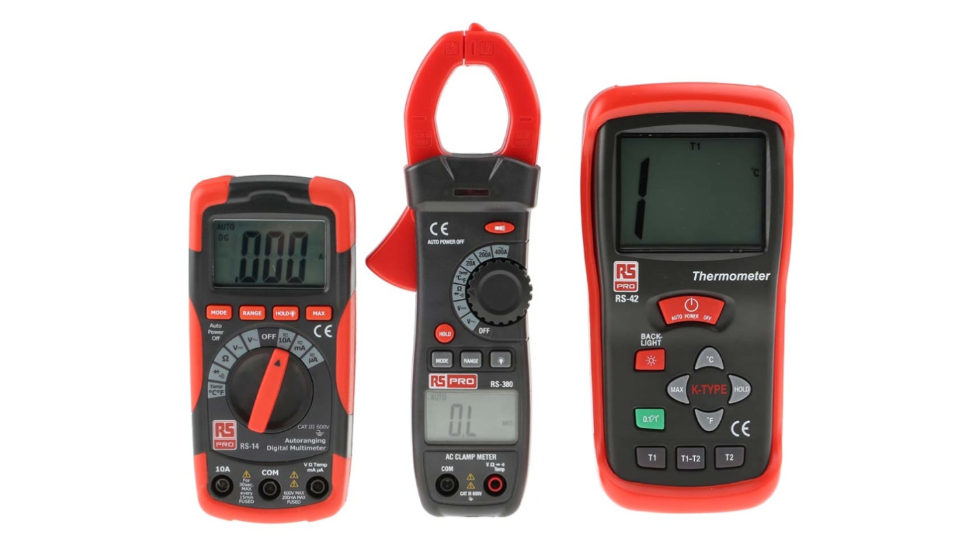 RS PRO RS14 Digital Multimeter, RS380 Clampmeter, RS42 Digital Thermometer Multimeter Kit