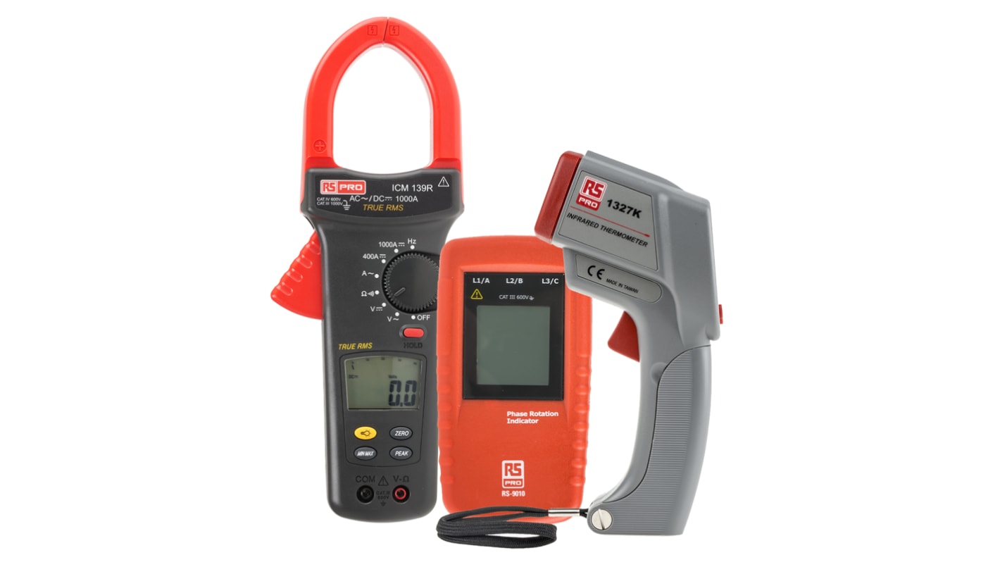 RS PRO IR Thermometer, Phase Rotation Indicator Kit Clamp Meter, 1kA dc, Max Current 1kA ac CAT III 1000 V, CAT IV 600 V