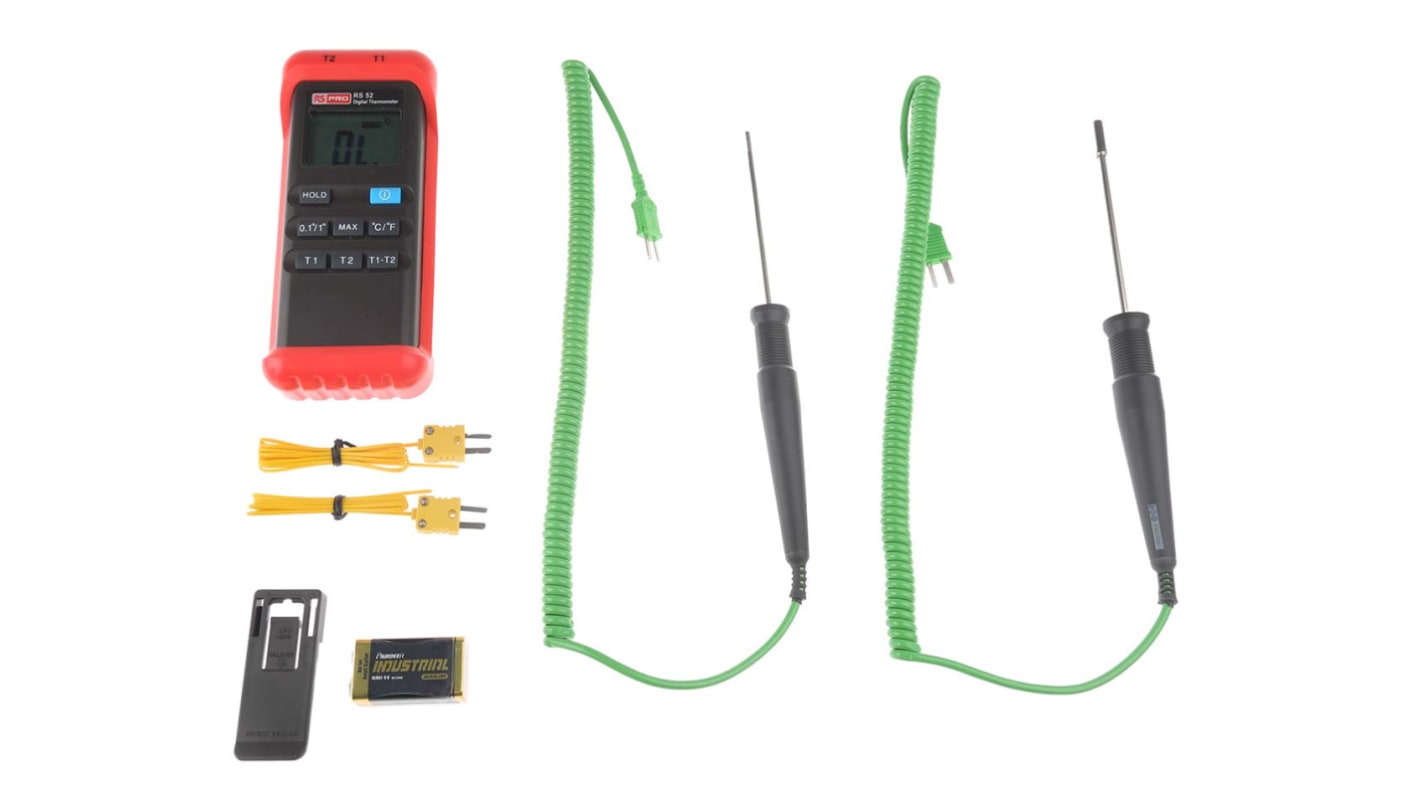 Termometro digitale RS PRO RS52, sonda K, 2 ingressi, +1300 °C, +1999°F max