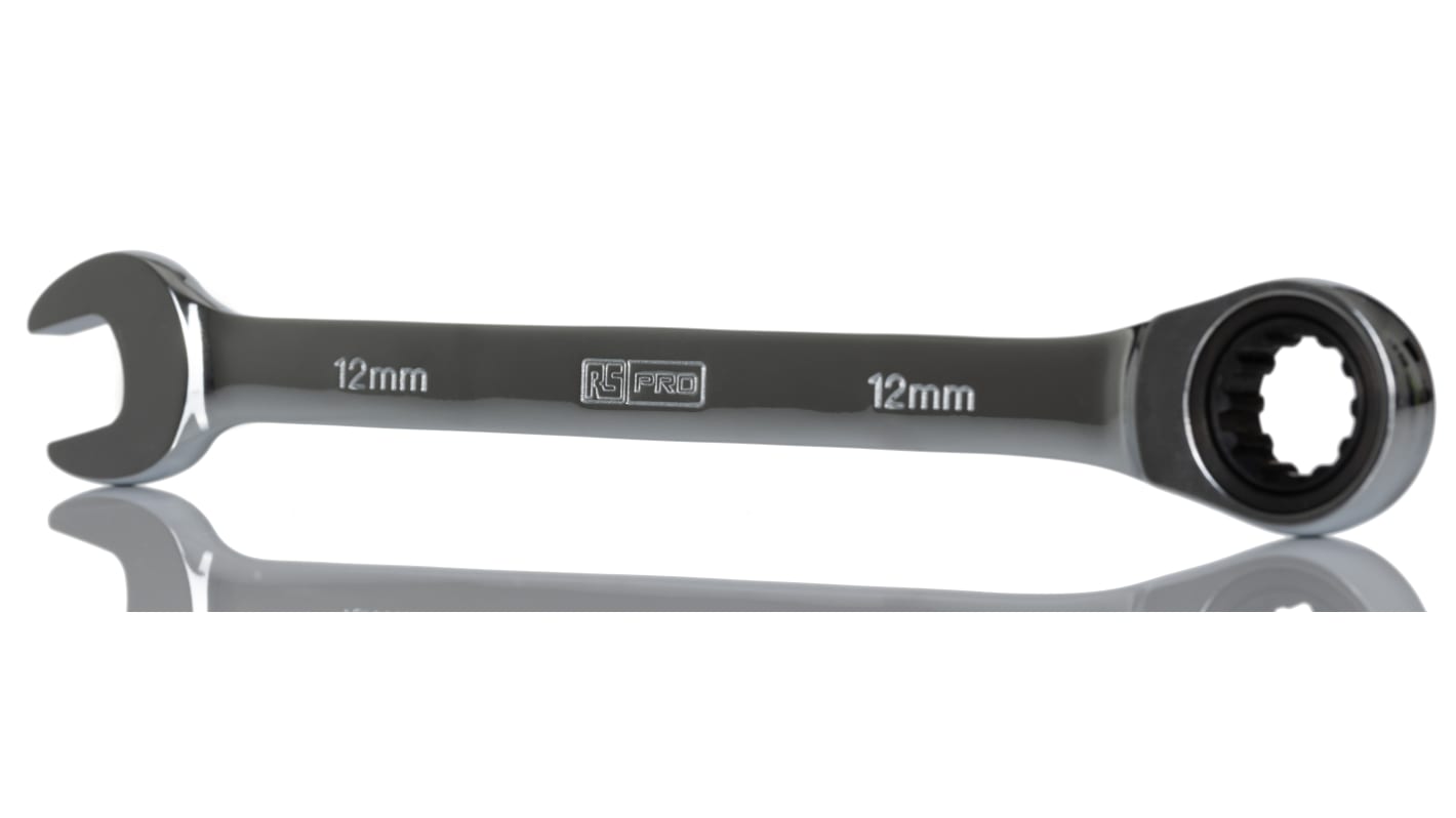 Chiave a cricchetto RS PRO, bocca poligonale 12mm, in Acciaio al cromo vanadio