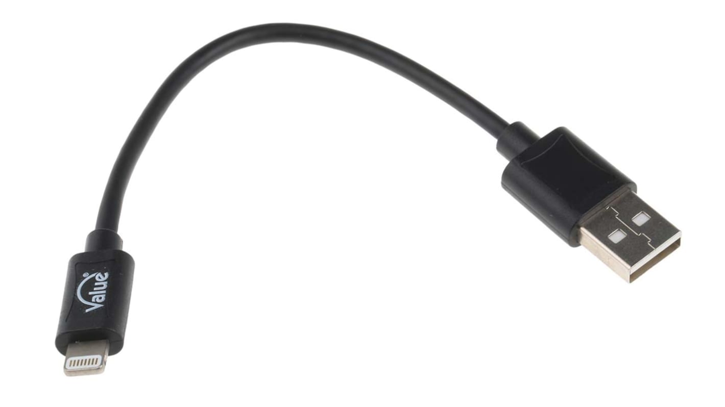 RS PRO USB 2.0, Male USB A to Male Lightning, 150mm