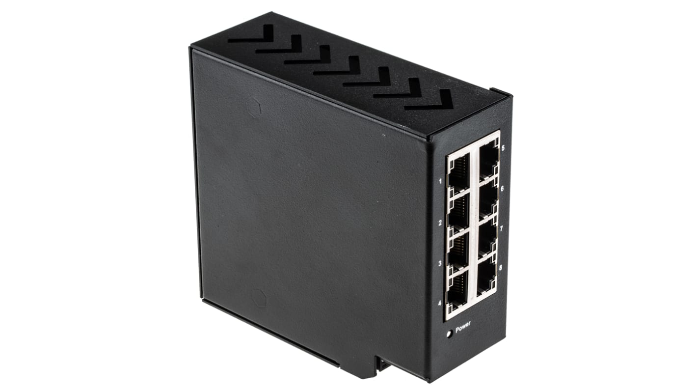 RS PRO Ethernet kapcsoló 8 db RJ45 port, rögzítés: DIN-sín, 10/100Mbit/s