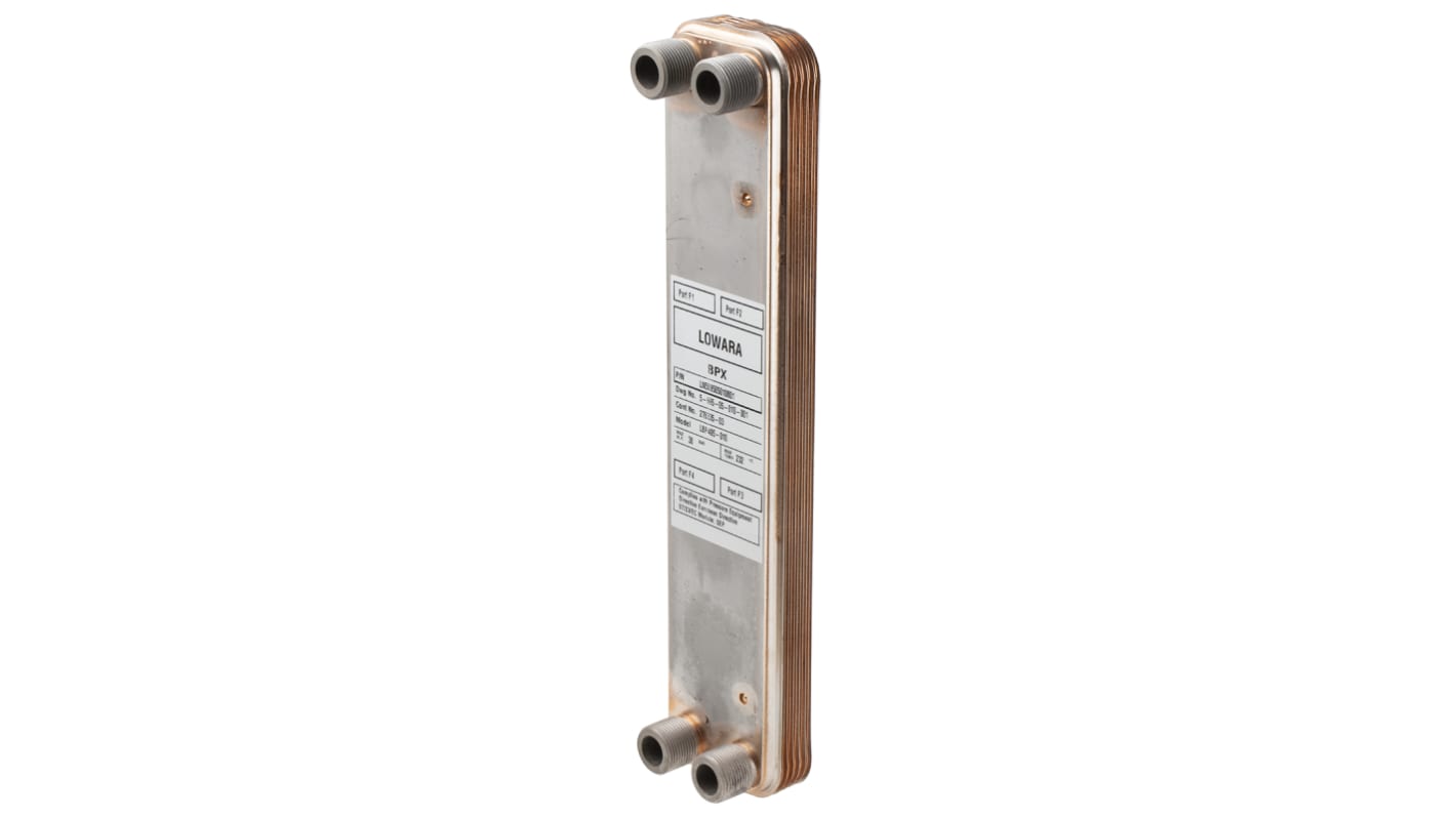 Intercambiador de calor Xylem de cobre, compuesto de 10 placas, dim. 397.5 x 80.7 x 24.1mm