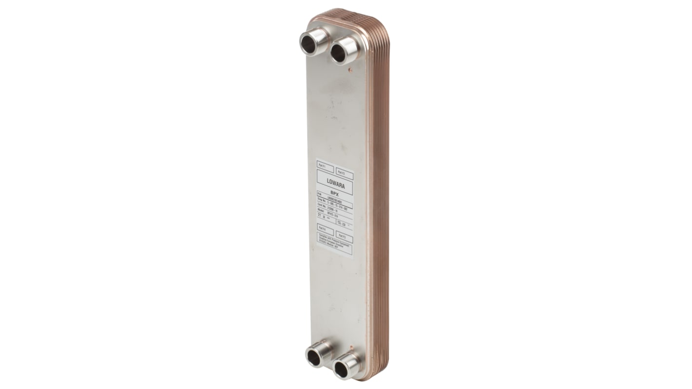 Intercambiador de calor Xylem de cobre, compuesto de 14 placas, dim. 525.4 x 112 x 24.1mm