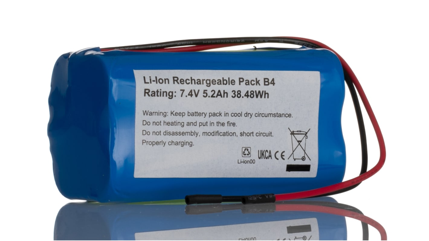 RS PRO 7.4V Lithium-Ion Rechargeable Battery Pack, 5.2Ah - Pack of 1