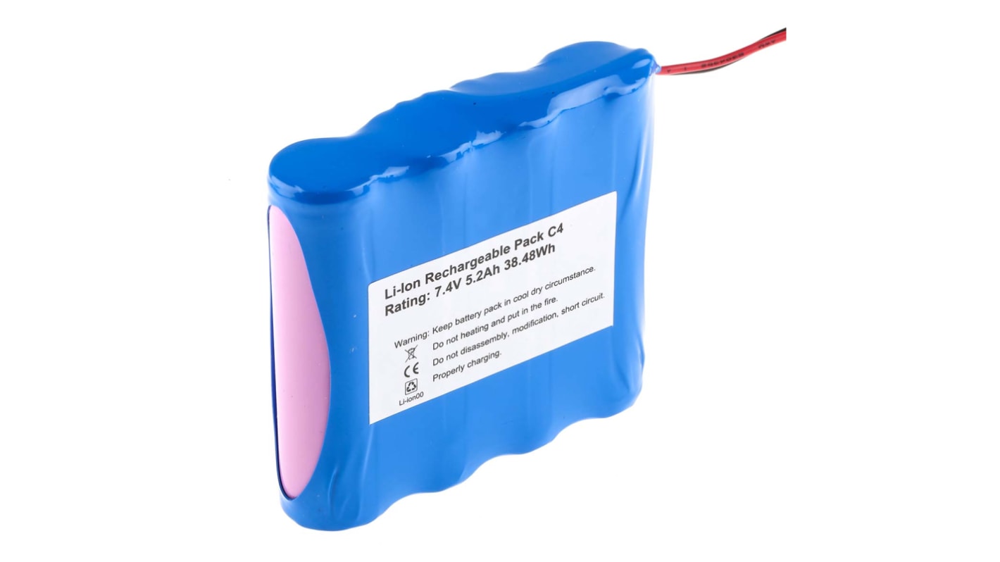 RS PRO 7.4V Lithium-Ion Rechargeable Battery Pack, 5.2Ah - Pack of 1