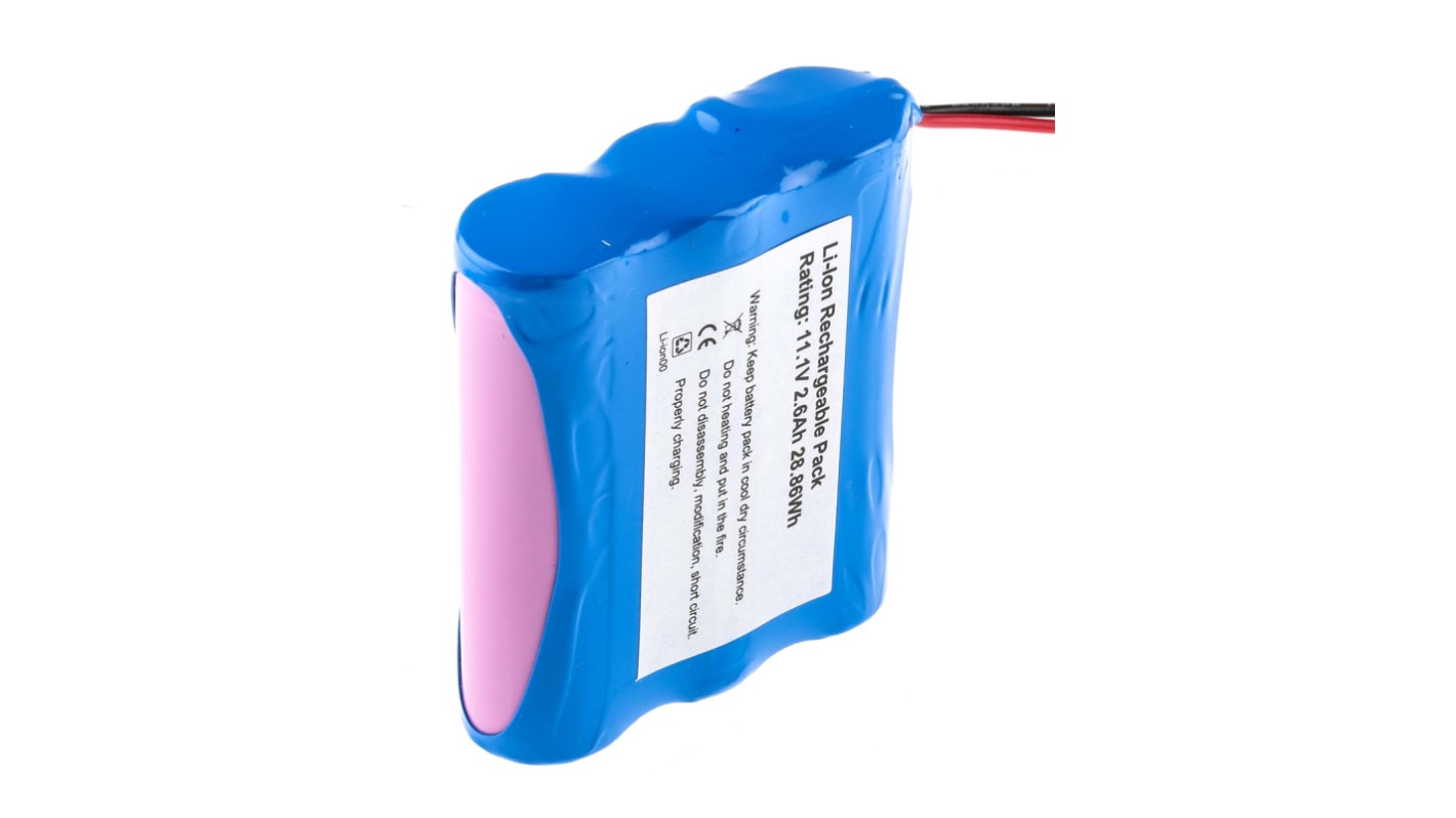 RS PRO 11.1V Lithium-Ion Rechargeable Battery Pack, 2.6Ah - Pack of 1