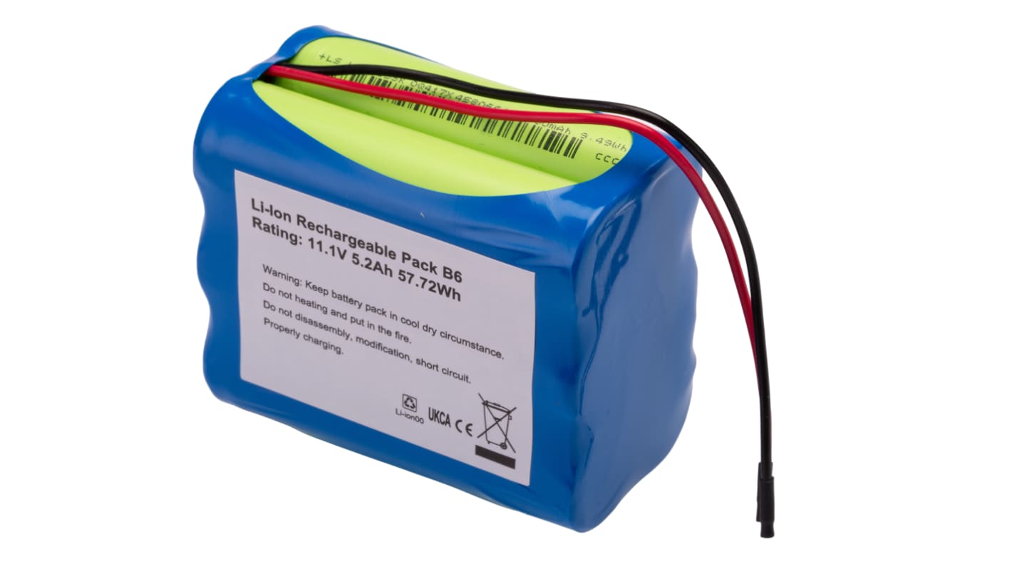 RS PRO 11.1V Lithium-Ion Rechargeable Battery Pack, 5.2Ah - Pack of 1