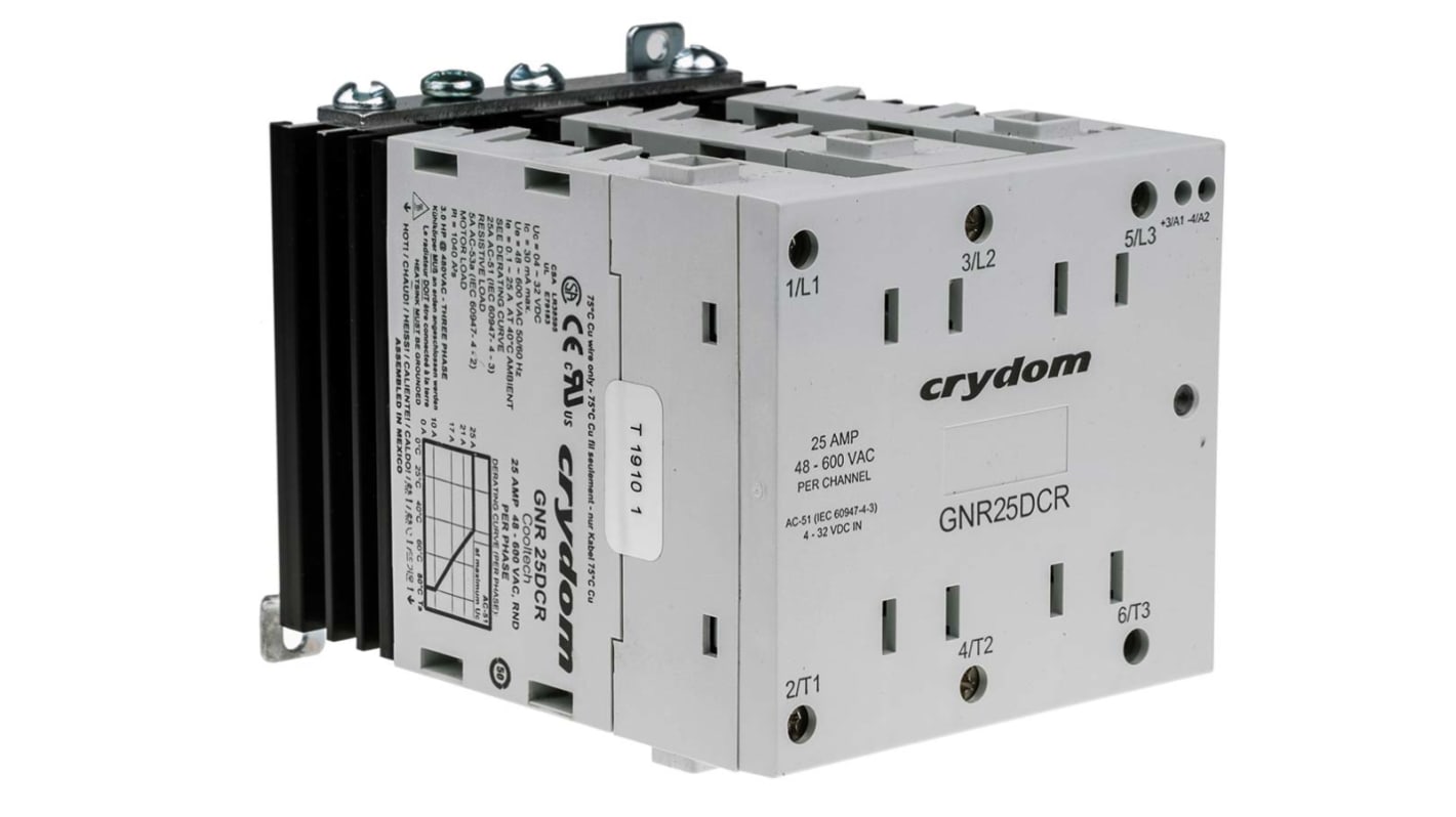 Sensata Crydom GNR Series Solid State Relay, 25 A rms Load, Panel Mount, 600 V rms Load, 32 V dc Control