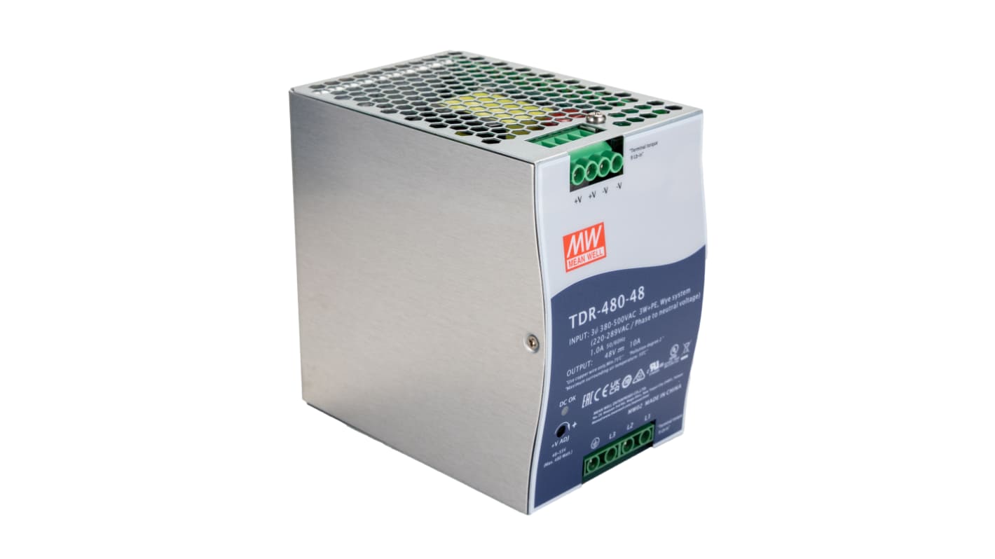Alimentation pour rail DIN MEAN WELL, série TDR, 48V c.c.out 10A, 480W