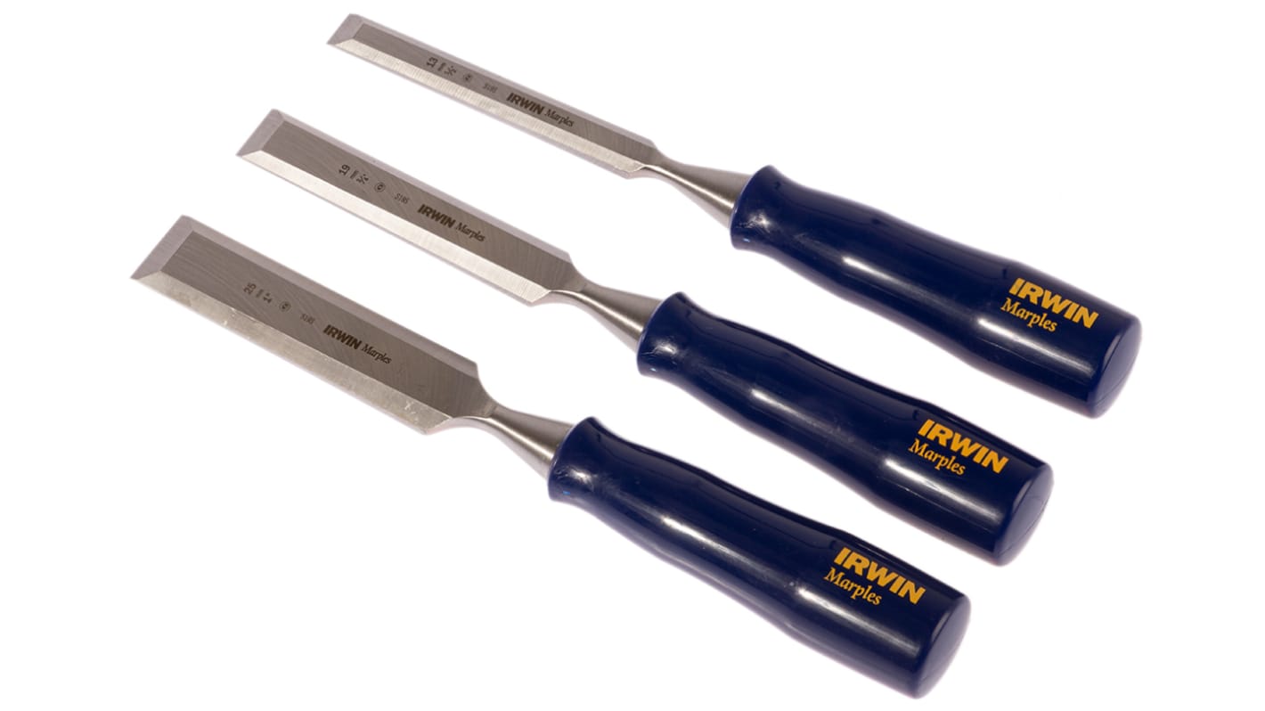 Irwin 3 Piece Steel Bevel Edge Chisel Set, 13.0 mm, 19 mm, 25 mm Blade Width