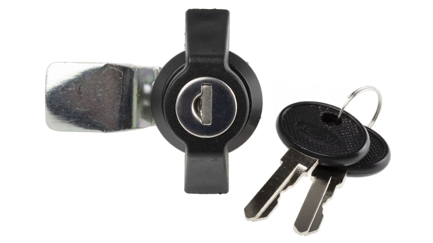 RS PRO Black Cabinet Lock, 8.5mm Panel-to-Tongue, 22.2 x 20.2mm Cutout, Key Unlock