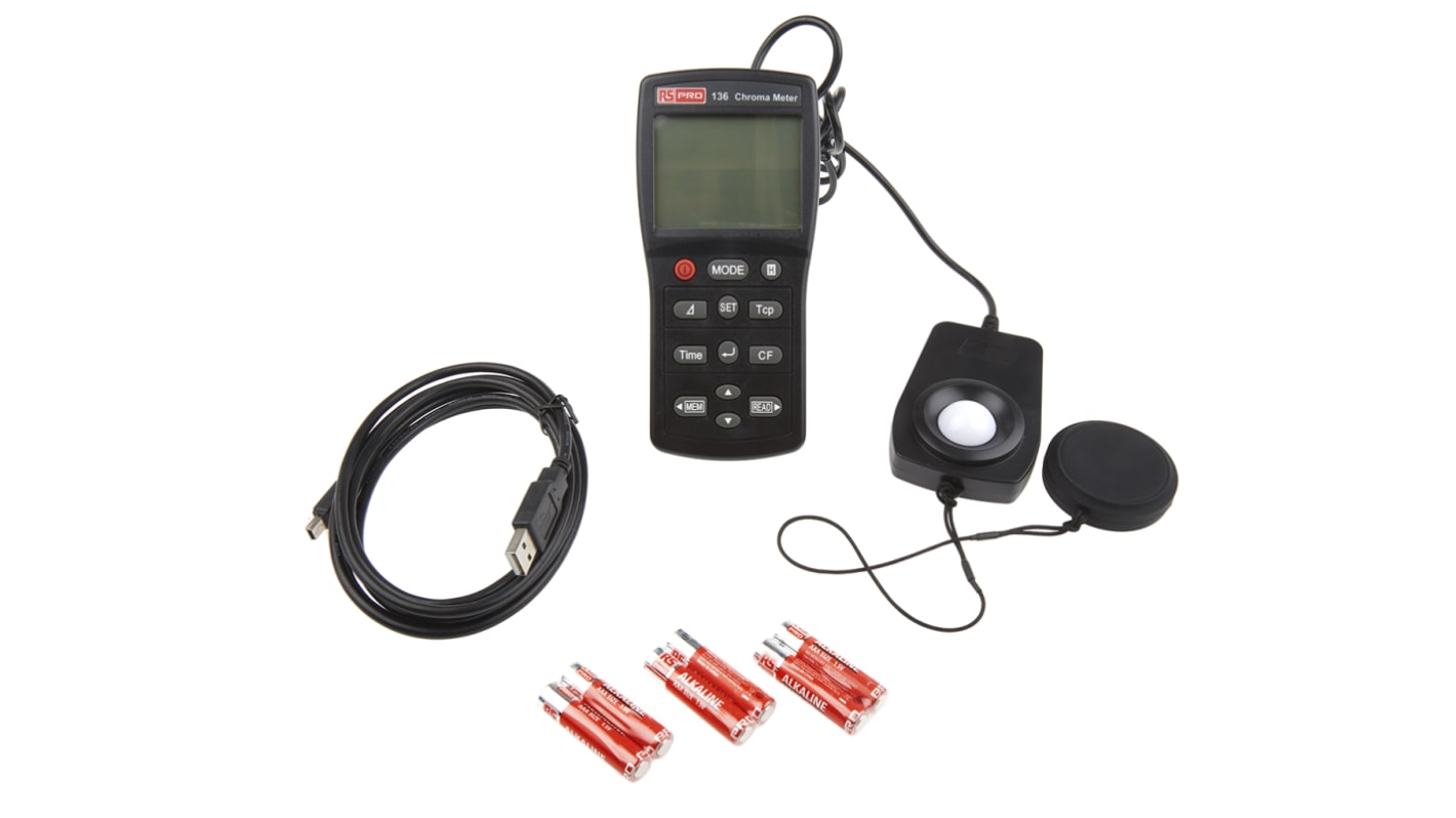 RS PRO Light Meter, 0.01 fc, 0.1 lx to 99990lx, ±0.02 (XY/800 lx % @ Standard Illuminant A Measured), ±3 (EV