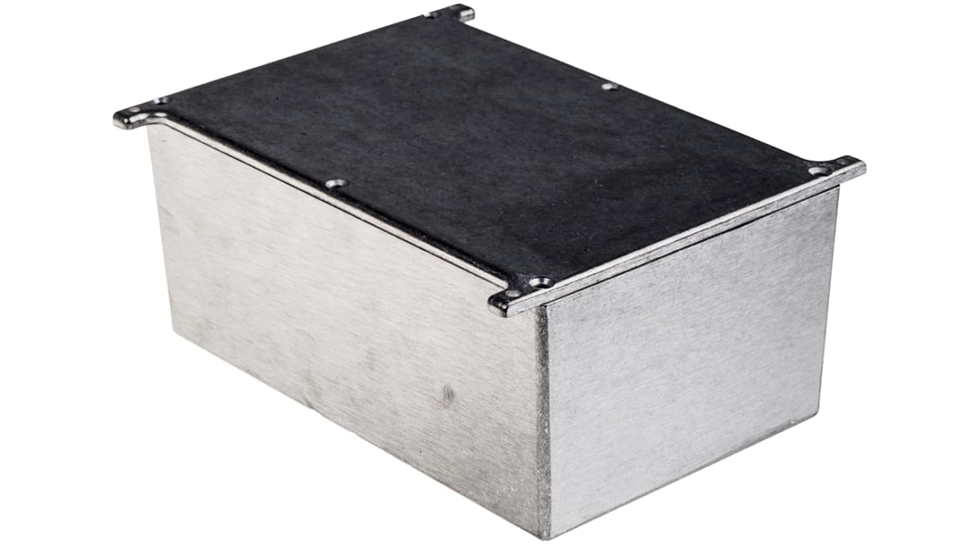 RS PRO Silver Die Cast Aluminium Enclosure, Flanged, Black Lid, 187 x 118 x 81.7mm