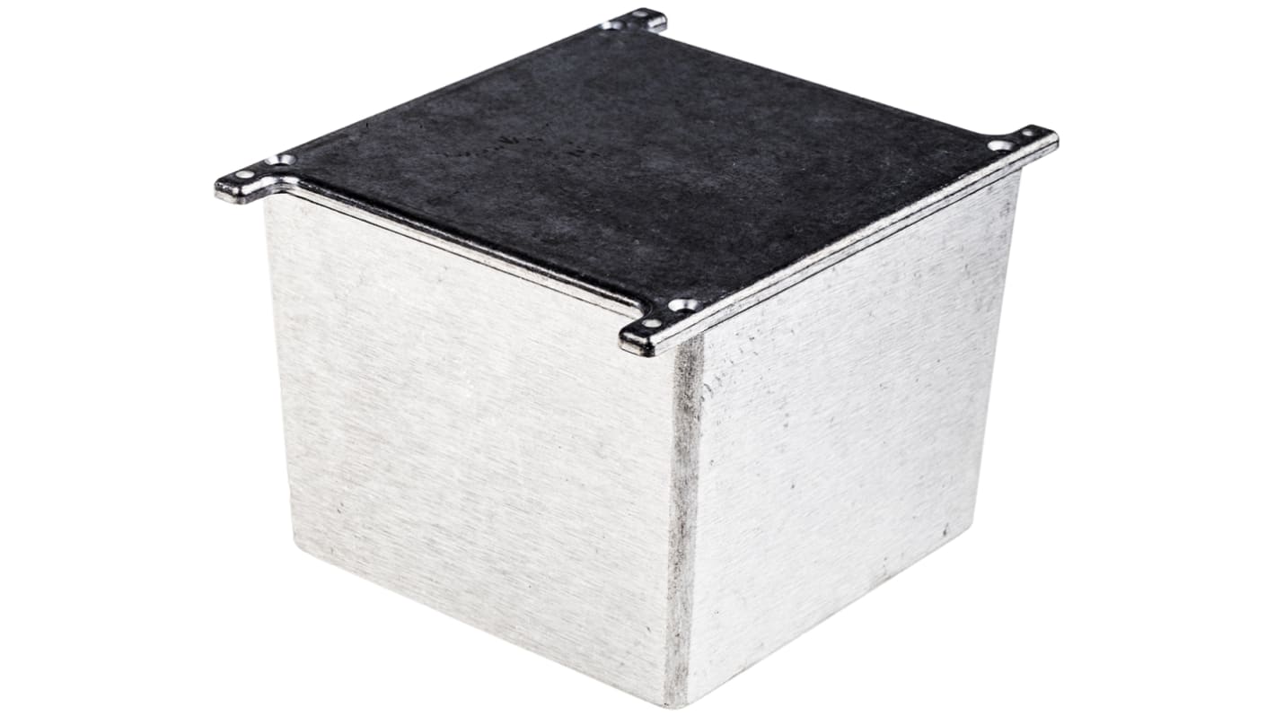 RS PRO Silver Die Cast Aluminium Enclosure, Flanged, Black Lid, 120.5 x 120.5 x 95.2mm