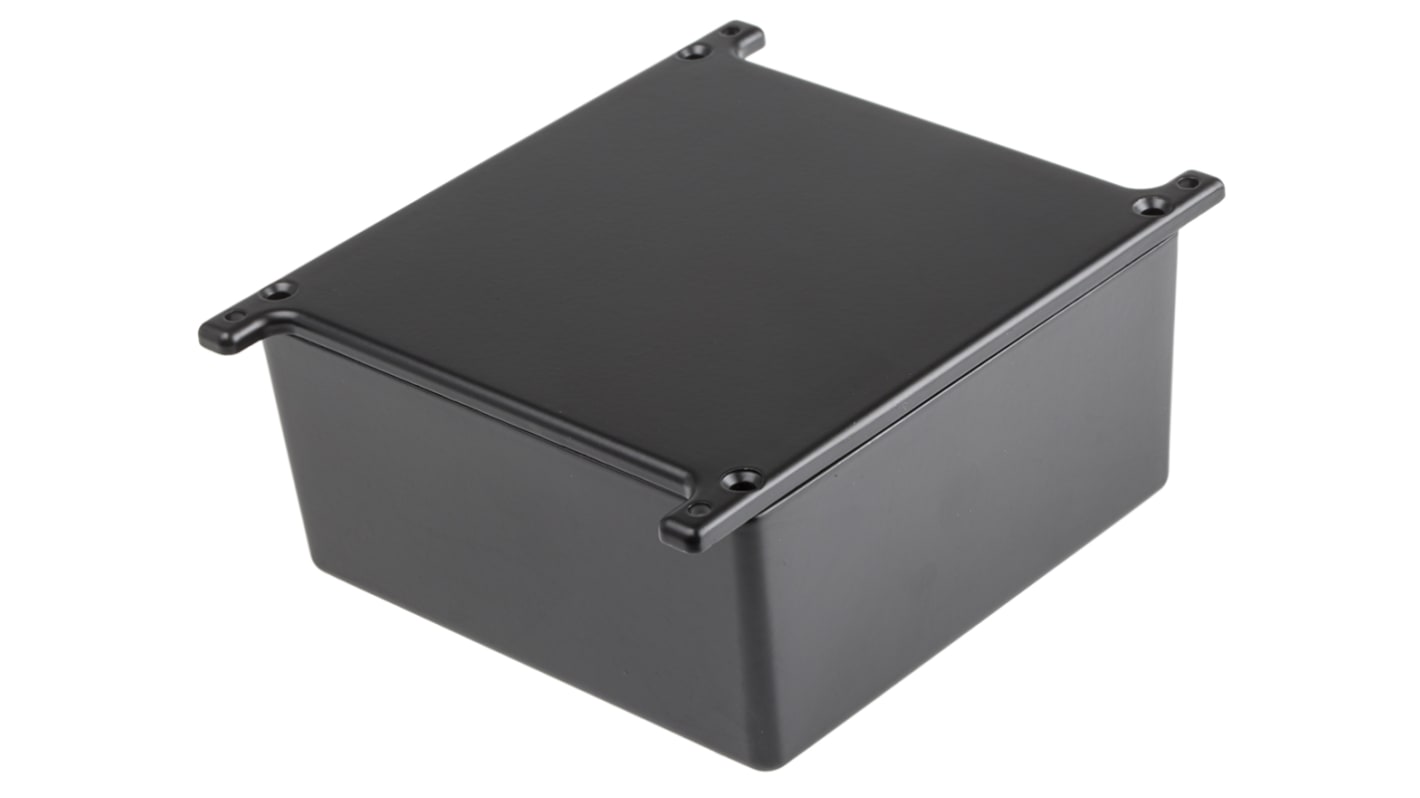 RS PRO Black Die Cast Aluminium Enclosure, Flanged, Black Lid, 120.5 x 120.5 x 59.2mm
