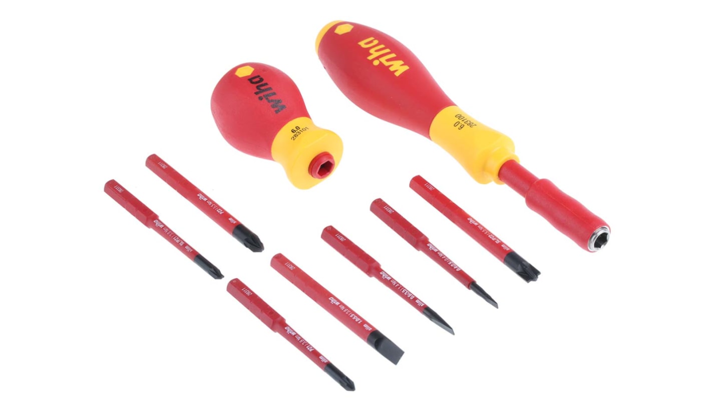 Wiha Driver Bit Set 9 Pieces, Phillips, Pozidriv, Slotted