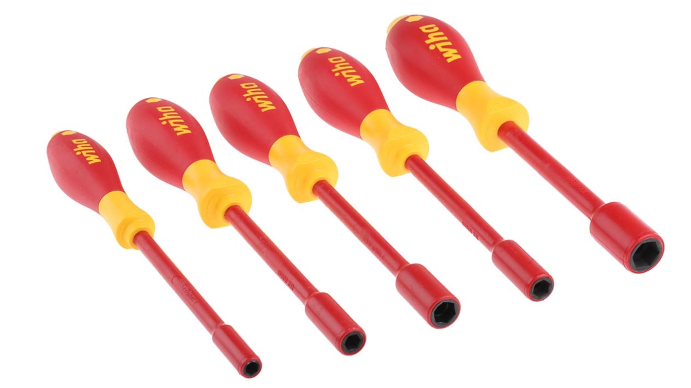 Wiha Hexagon Nut Driver Set, 5.5 mm, 7 mm, 8 mm, 10 mm, 13 mm Tip, 125 (00856) mm, 125 (00858) mm, 125 (00859) mm, 125