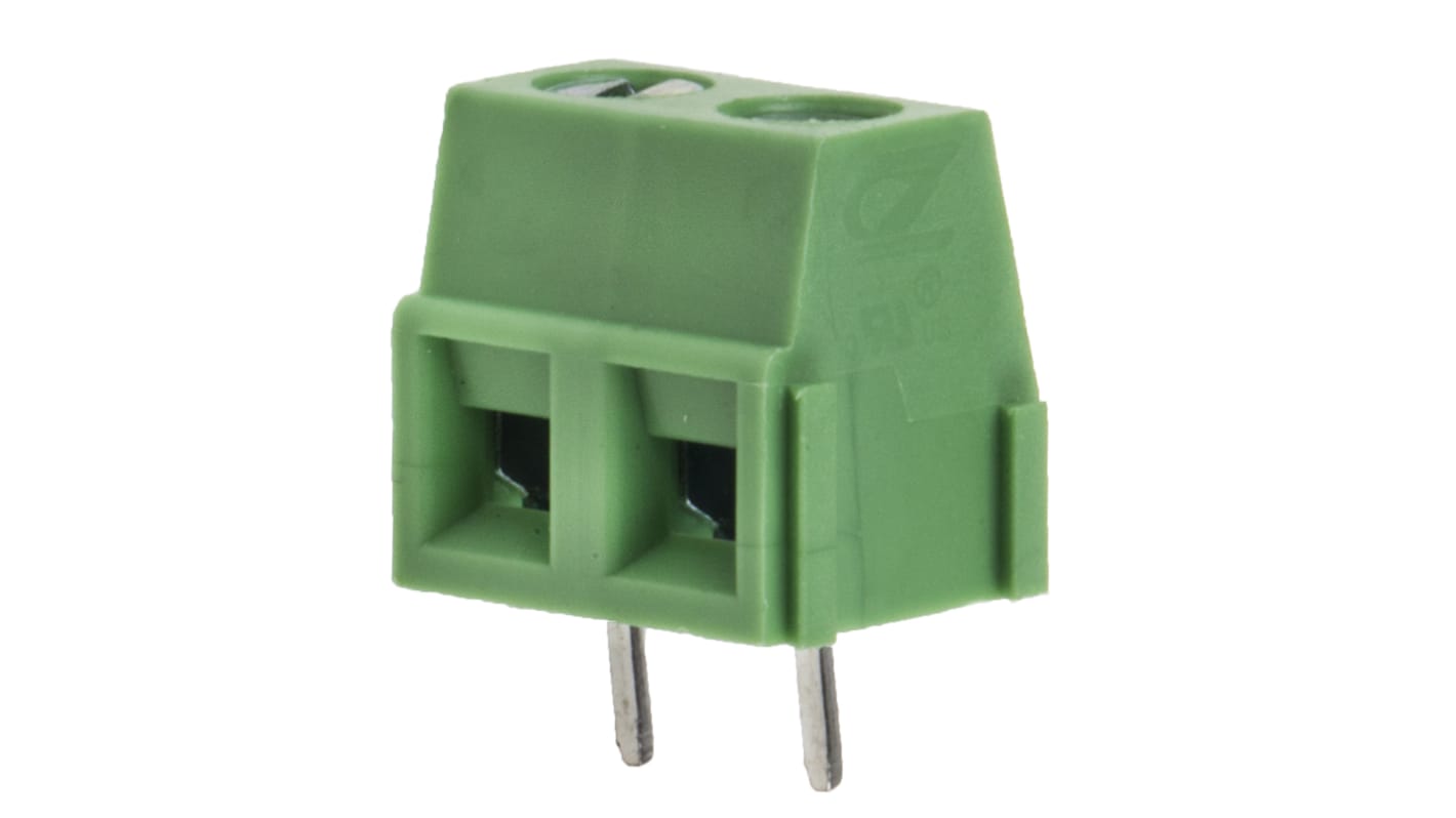RS PRO PCB Terminal Block, 2-Contact, 5.08mm Pitch, Through Hole Mount, 1-Row, Screw Termination
