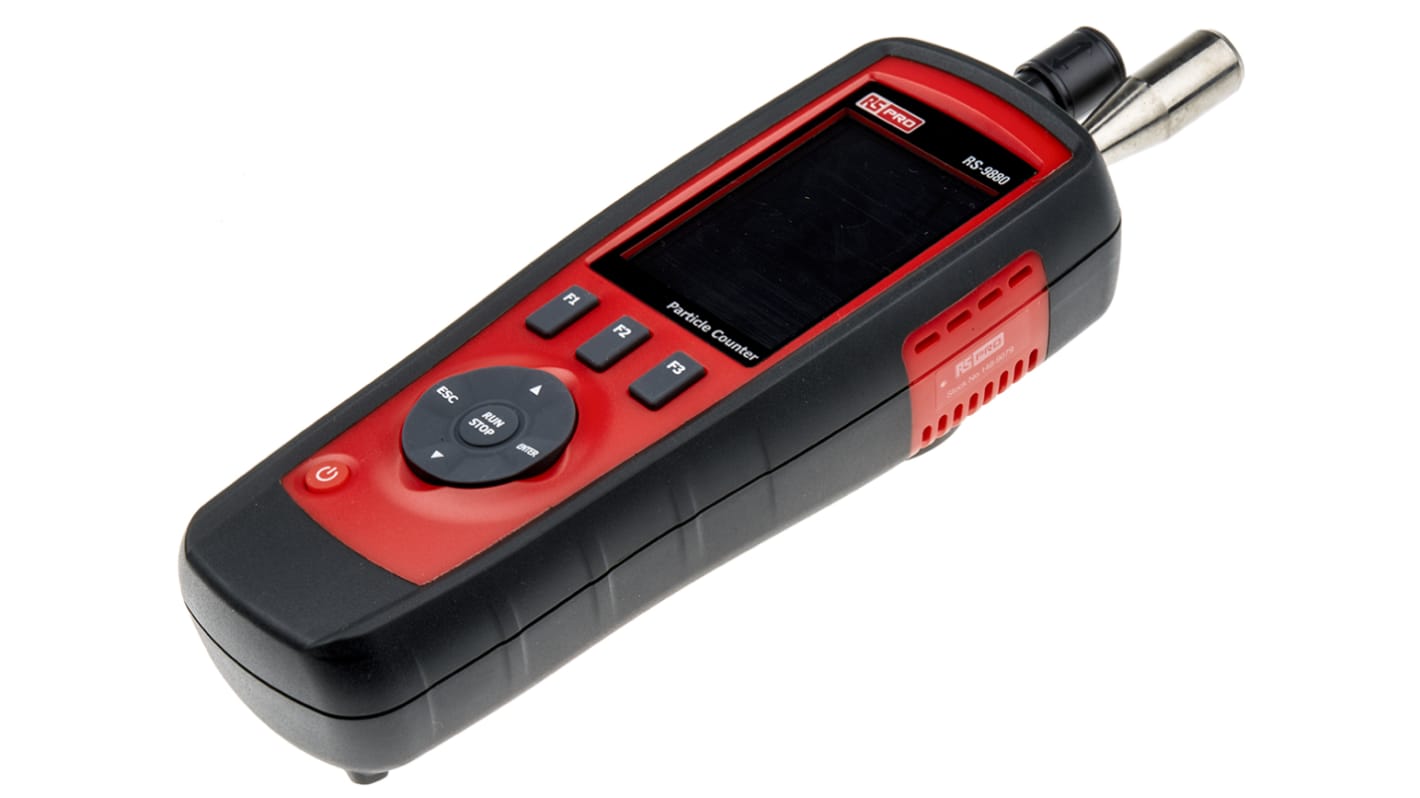RS PRO RS-9880 Data Logging Particle Counter for Humidity, Temperature, +122 °F, +50 °C Max, 100%RH Max, Battery-Powered