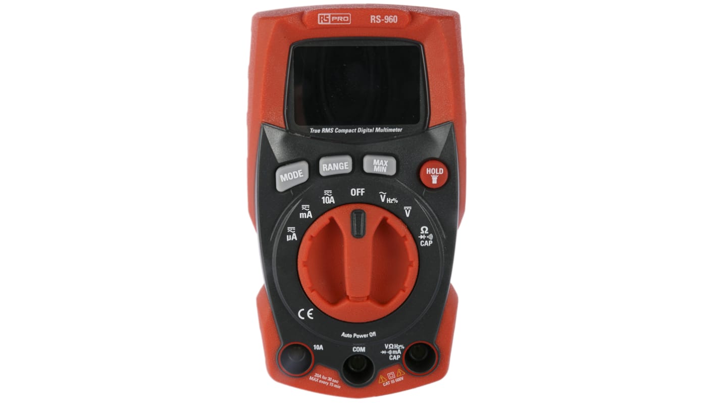 RS PRO RS-960 Handheld Digital Multimeter, True RMS, 10A ac Max, 10A dc Max, 600V ac Max - UKAS Calibrated