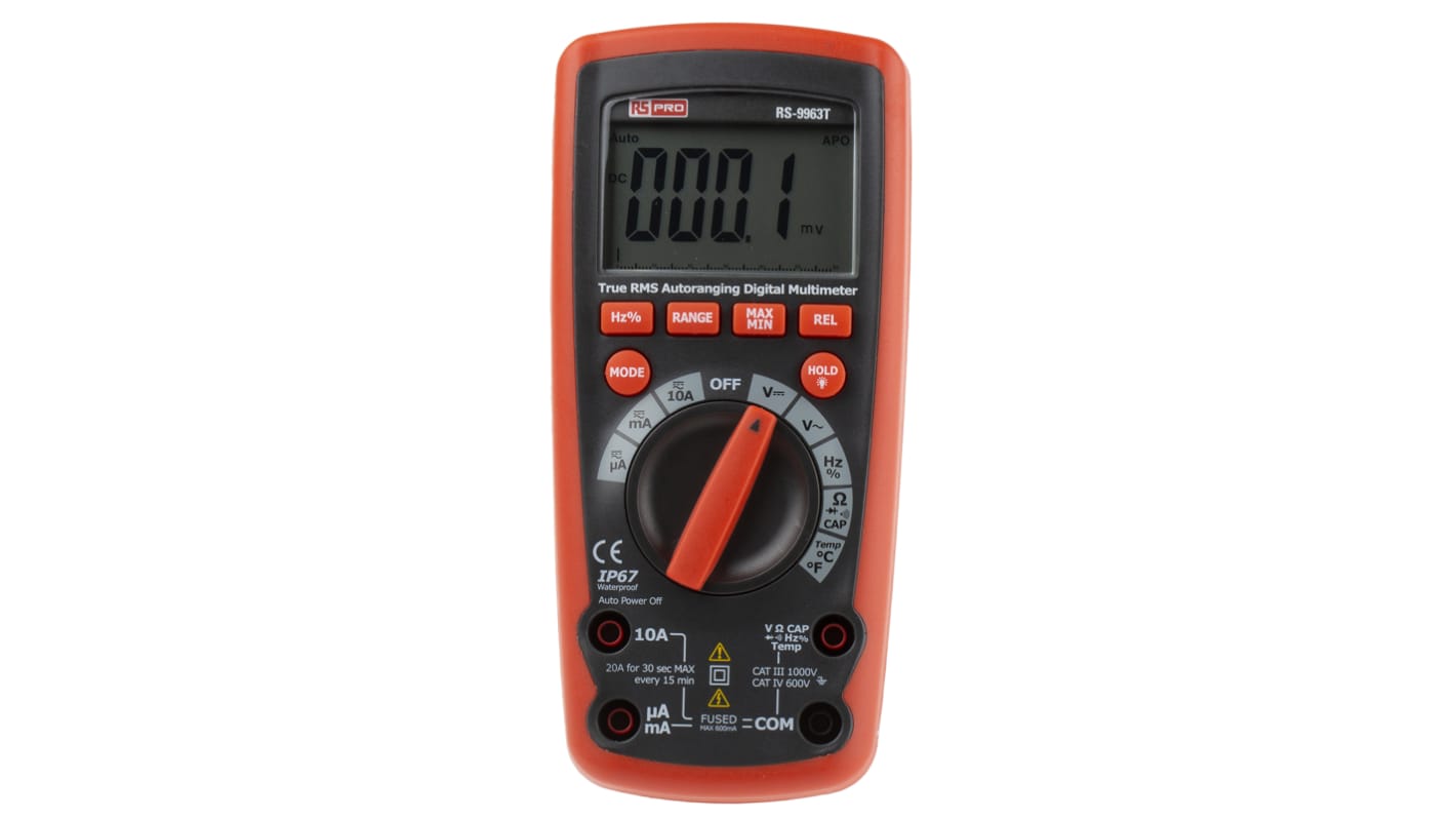 RS PRO RS-9963T Handheld Digital Multimeter, True RMS, 10A ac Max, 10A dc Max, 1000V ac Max