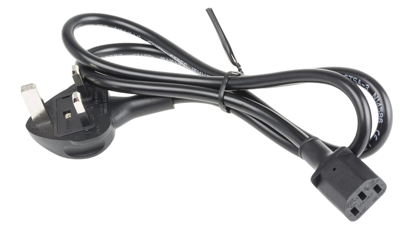 RS PRO Straight IEC C13 Socket to Type G UK Plug Power Cord, 1m