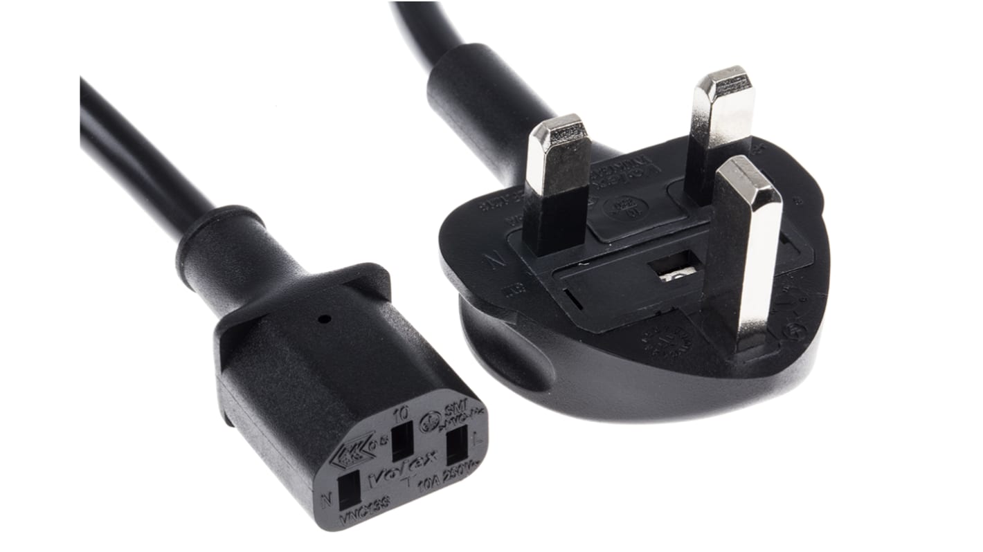 RS PRO Konfektioniertes Stromkabel, A IEC C13 / Buchse, B UK-Stecker Typ G / Stecker, 10 A, 1.8m Schwarz,  250 V