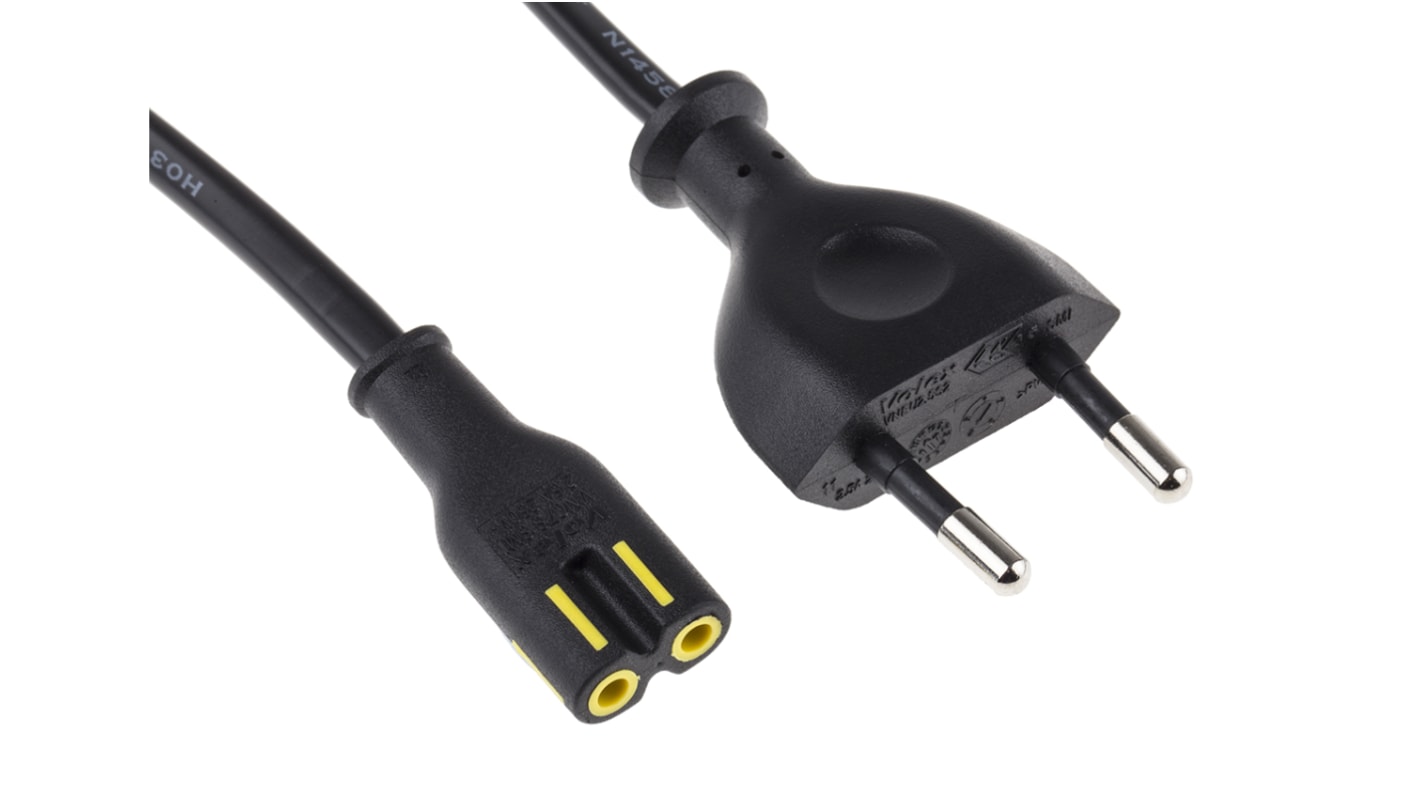 RS PRO IEC C7 Socket to Type C Europlug Plug Power Cord, 1m