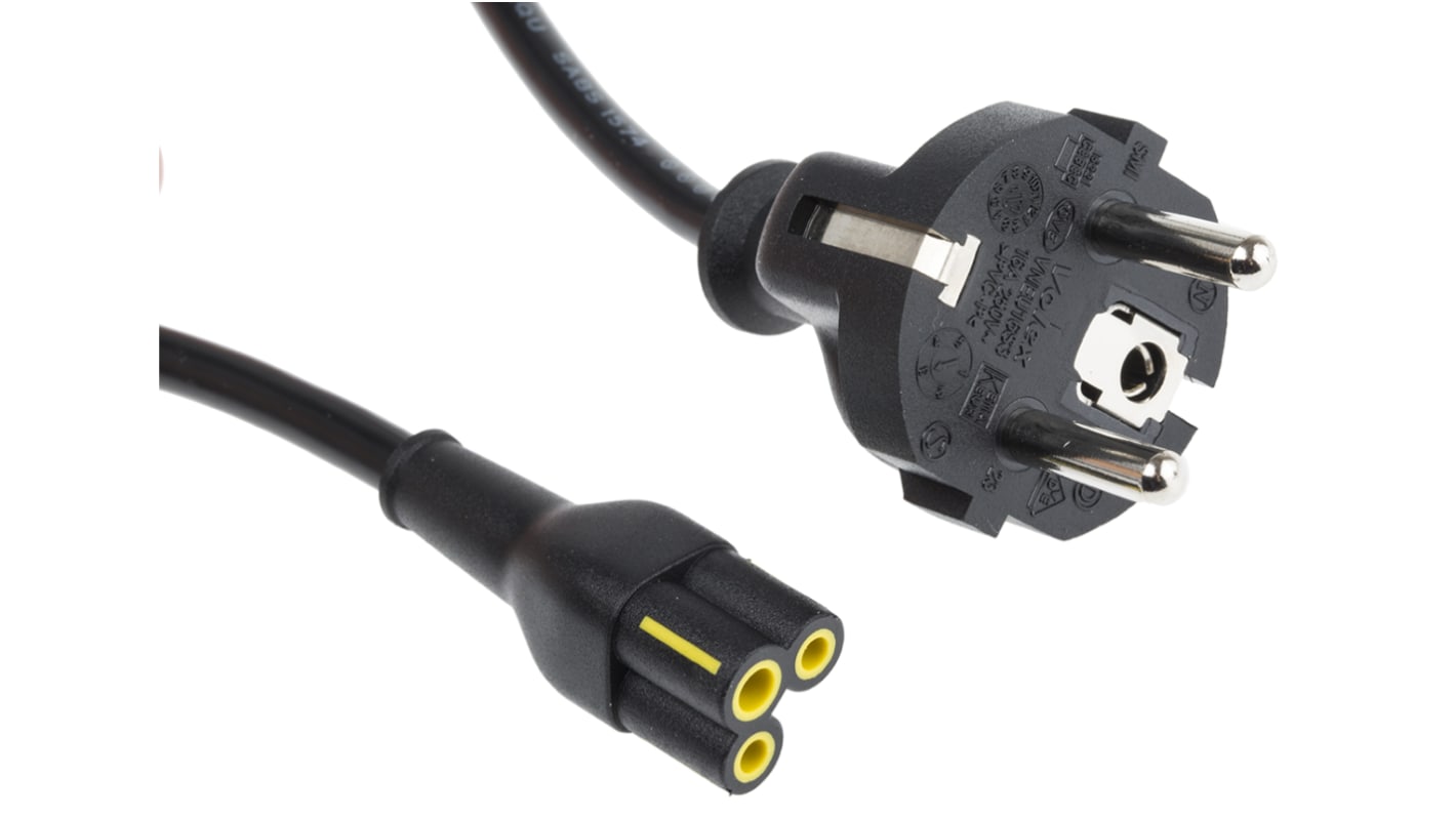 Cable de alimentación RS PRO Negro de 1.8m, con. A IEC C5, hembra, con. B CEE 7/7, macho, 250 V / 2,5 A, 16 A