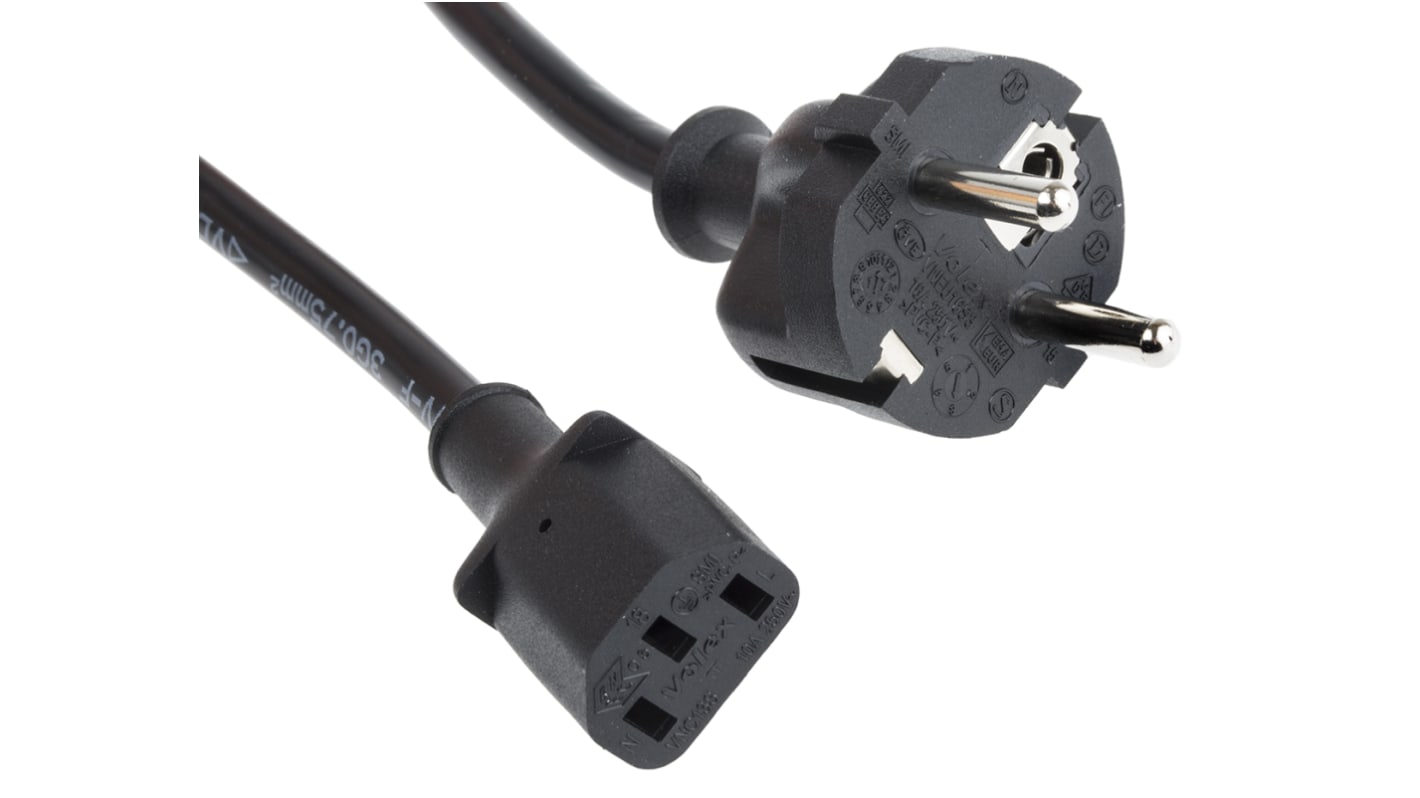 RS PRO IEC C13 Socket to CEE 7/7 Plug Power Cord, 1m