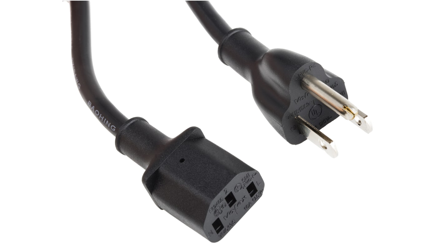RS PRO Konfektioniertes Stromkabel, A IEC C13 / Buchse, B US-Stecker Typ B / Stecker, 10 A, 1m Schwarz, 300 V