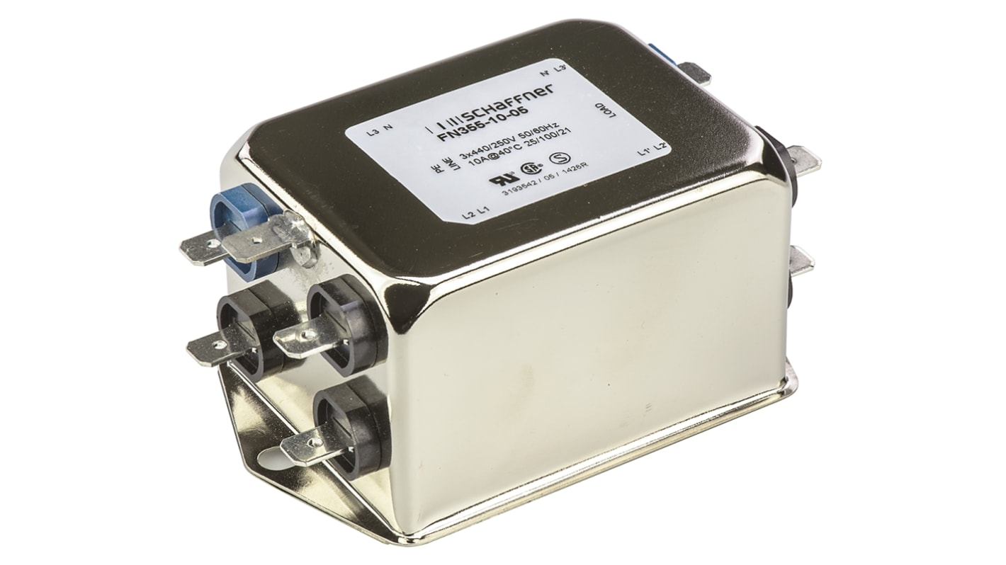 Schaffner FN 355 Series 10A 440 V ac 400Hz Flange Mount RFI Filter, with Tab Terminals