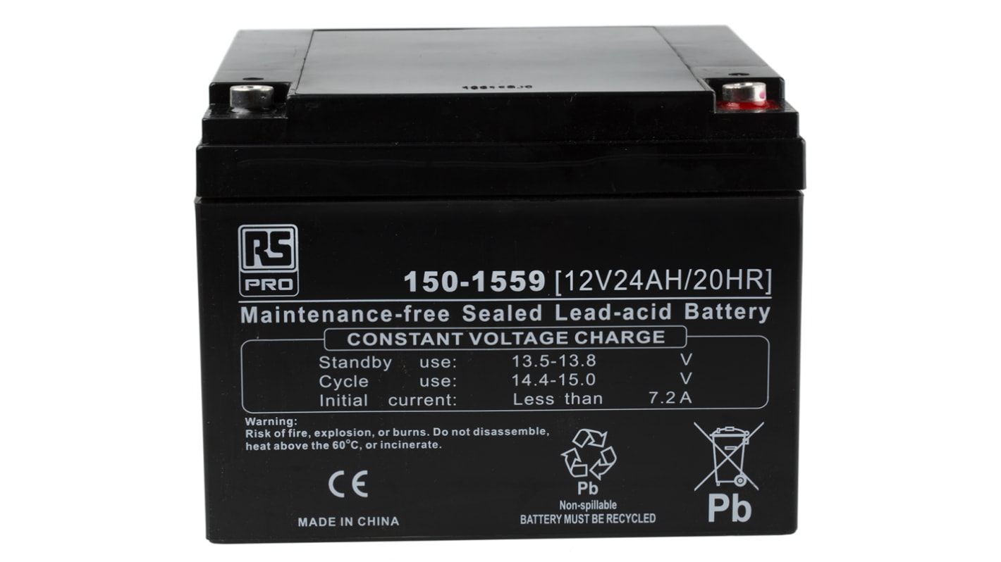 Batteria al piombo sigillata RS PRO, 12V, 24Ah, 166 x 175 x 125mm, -20 → +50°C