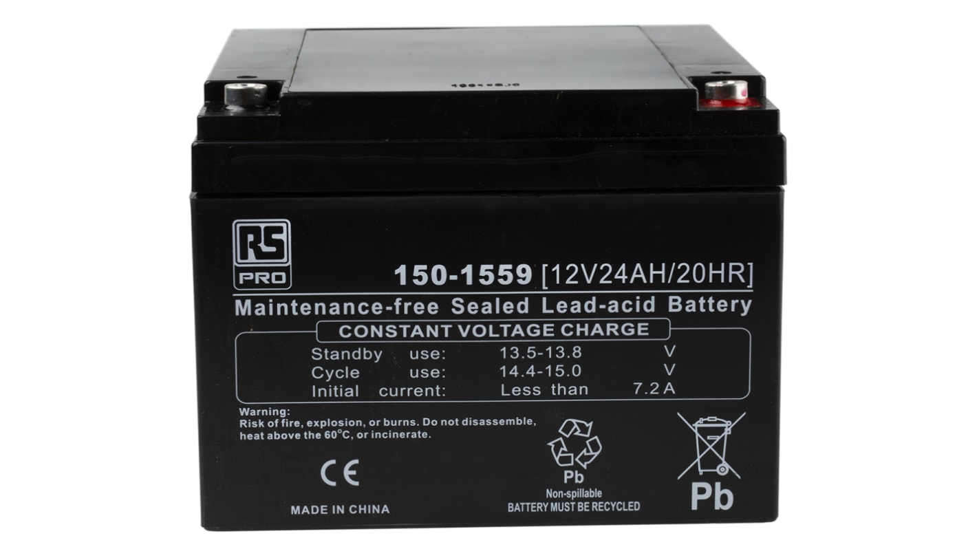 RS PRO 12V T12 Sealed Lead Acid Battery, 24Ah