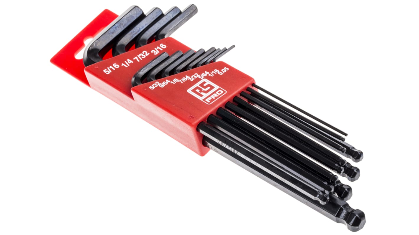 Set chiavi esagonali a L RS PRO, 12 pezzi, Imperiale, 0.05 → 7/32poll, con braccio Lungo