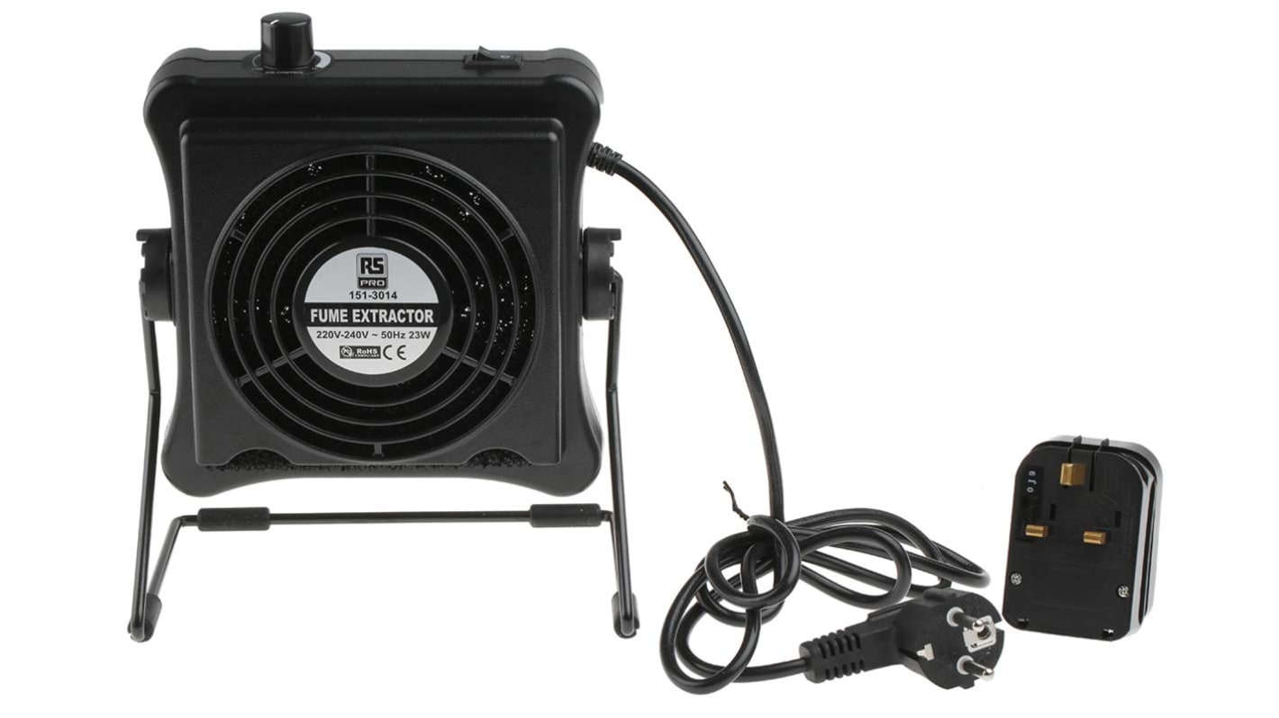 RS PRO, 220 → 240V ac Solder Fume Extractor, Carbon Filter, 23W, Type F - Schuko plug with UK Convertor