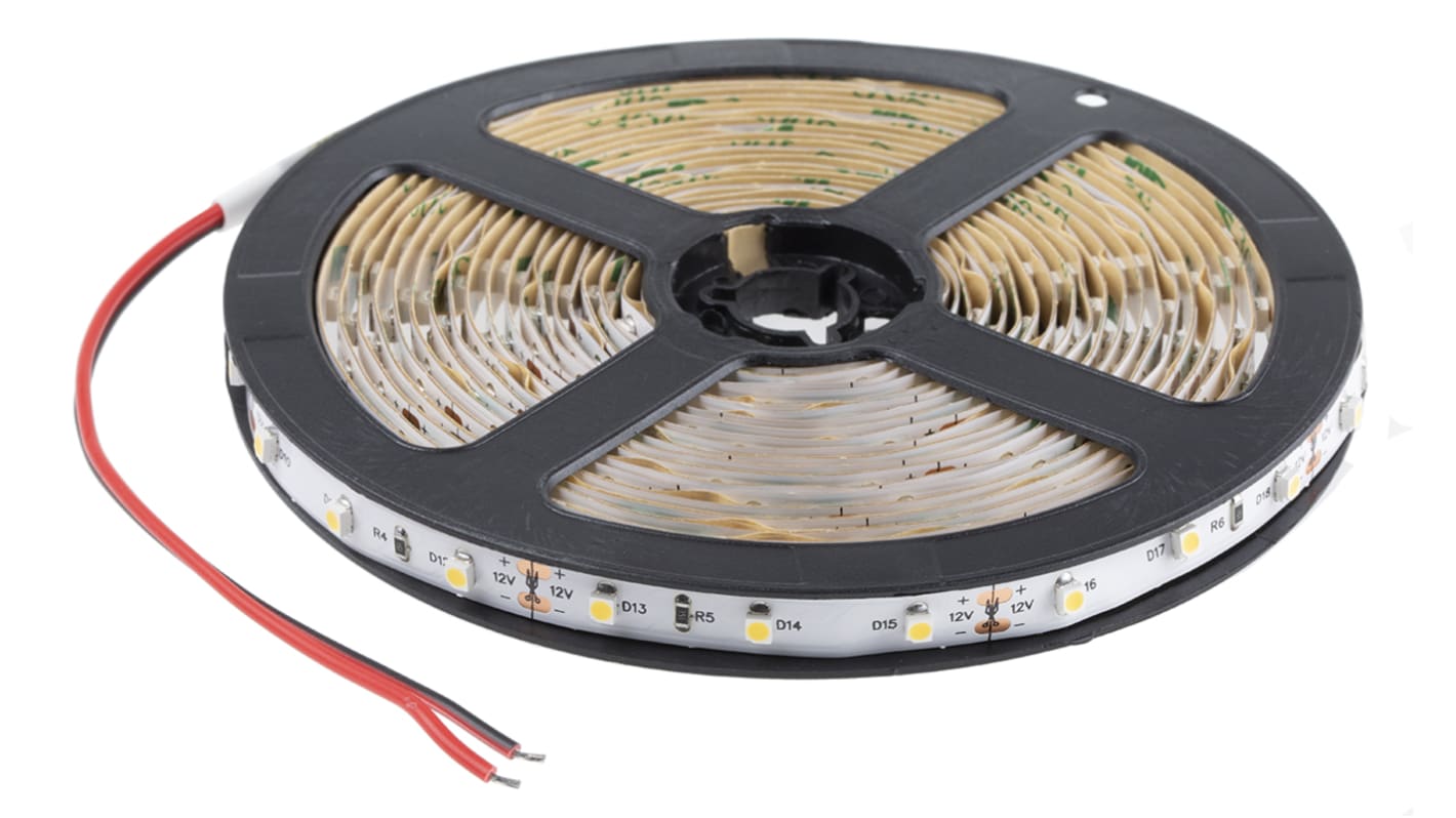 RS PRO 12V Neutral White LED Strip Light, 4000 → 4500K Colour Temp, 5m Length